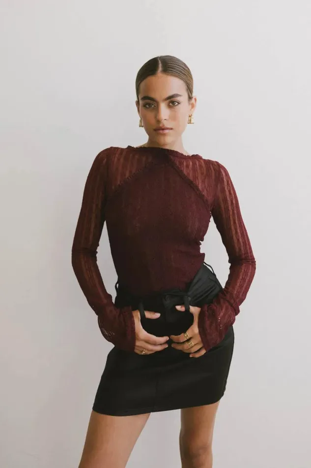 Tops Women Bohme Linnea Lace Top In Burgundy Burgundy