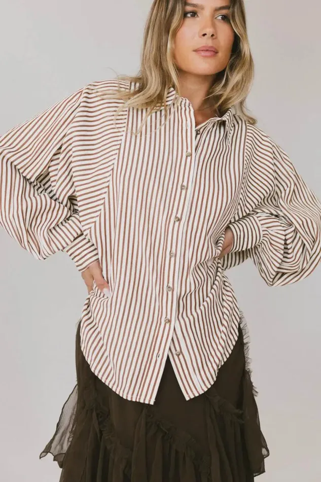 Tops Women Bohme Niri Striped Button Up In Brown Brown