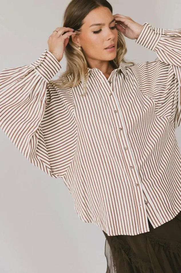 Tops Women Bohme Niri Striped Button Up In Brown Brown