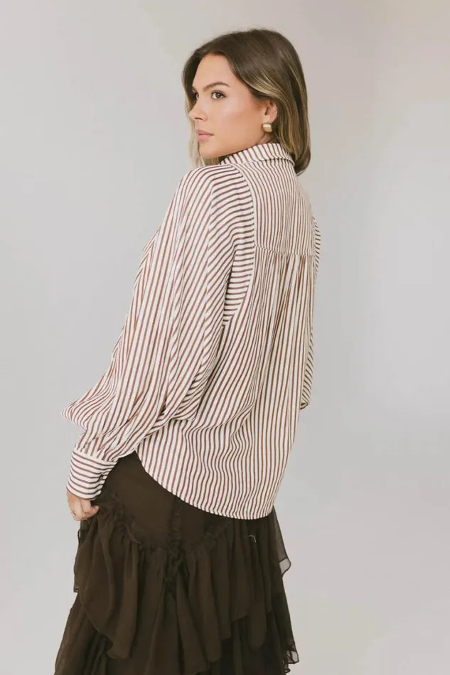 Tops Women Bohme Niri Striped Button Up In Brown Brown