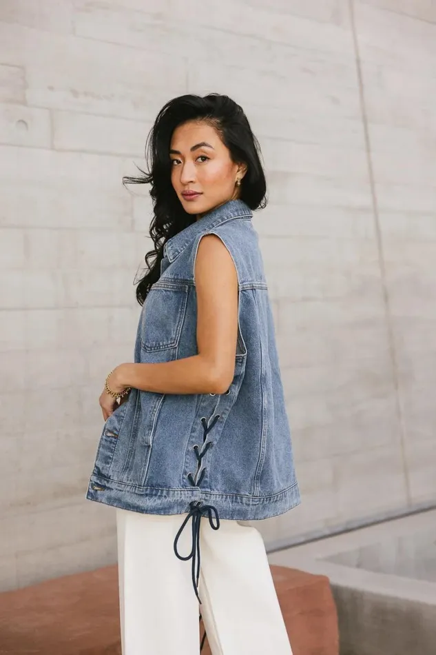 Tops Women Bohme Stephie Lace Up Denim Vest