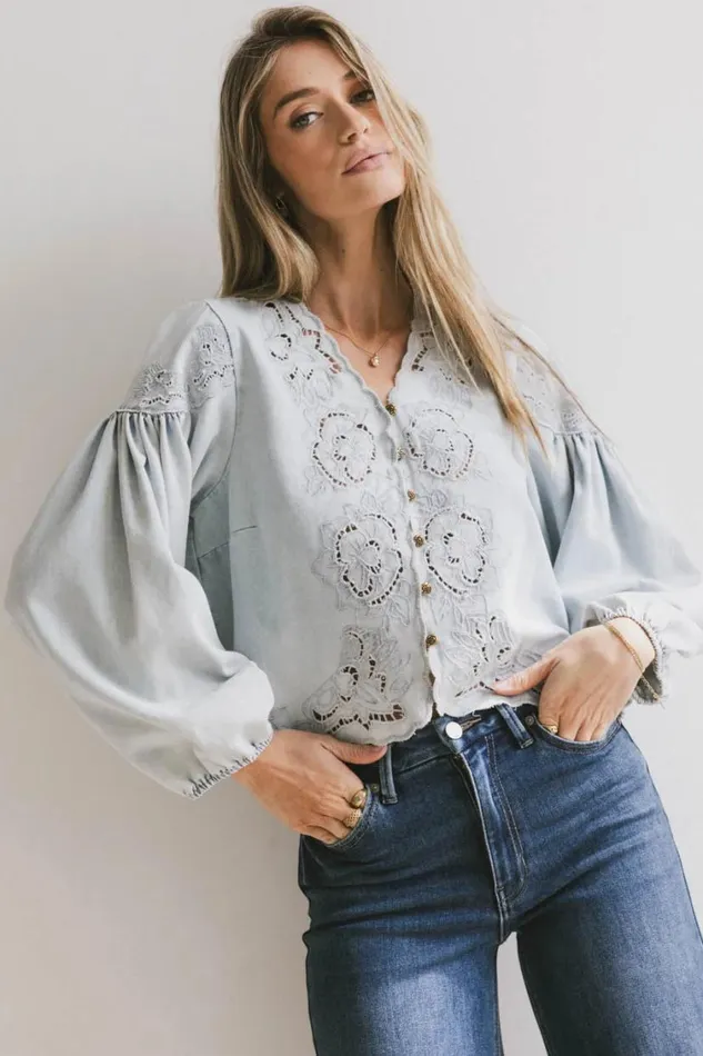 Tops Women Bohme Violet Embroidered Blouse In Denim Denim