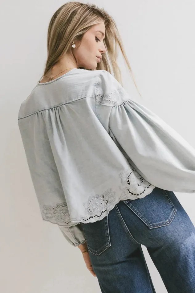 Tops Women Bohme Violet Embroidered Blouse In Denim Denim