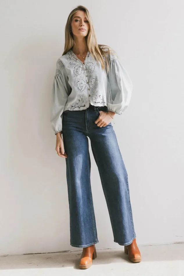 Tops Women Bohme Violet Embroidered Blouse In Denim Denim