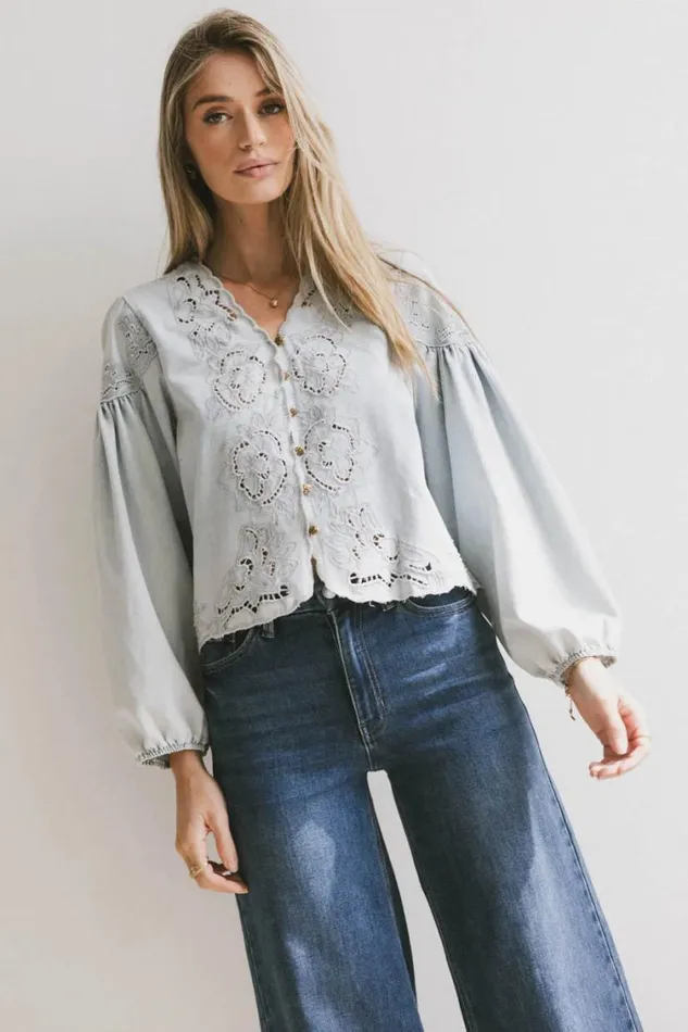 Tops Women Bohme Violet Embroidered Blouse In Denim Denim