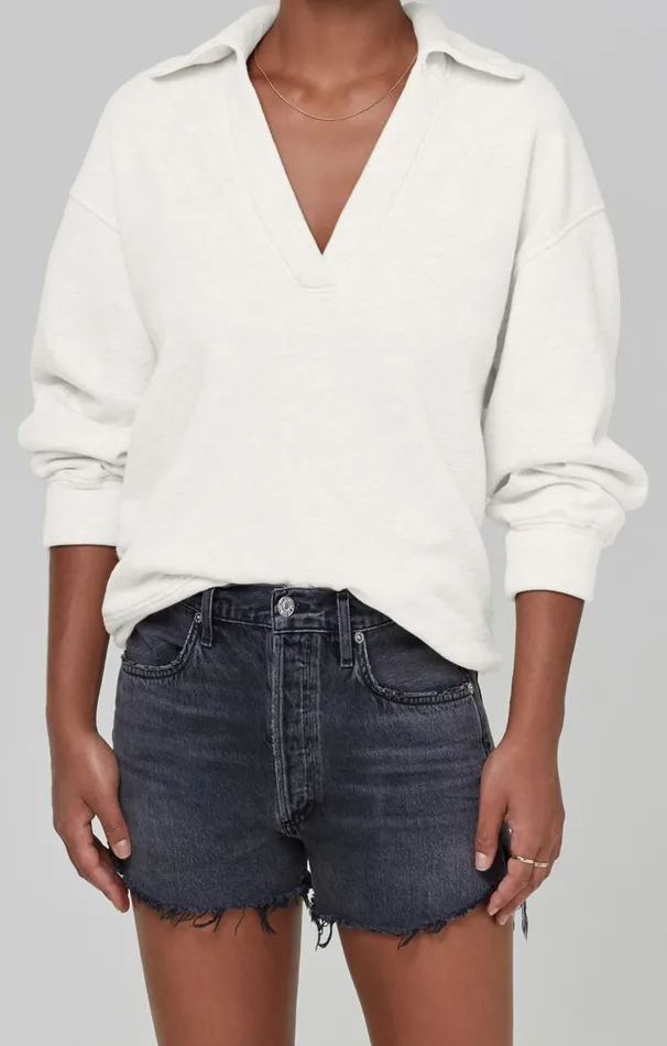 Tops Women Citizens Of Humanity Rosalia Polo Collar Sweatshirt In Lemon Drop Lemon Drop