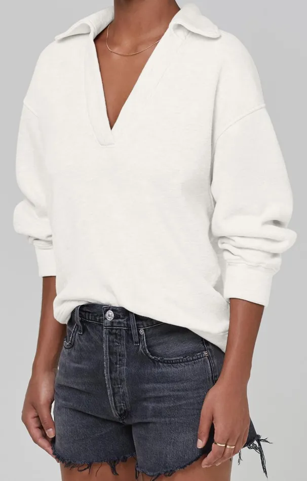 Tops Women Citizens Of Humanity Rosalia Polo Collar Sweatshirt In Lemon Drop Lemon Drop