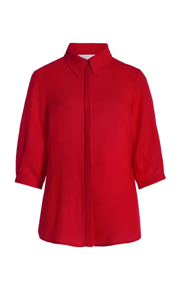 Tops Women Gabriela Hearst Hadley Blouse In Scarlet Red Virgin Wool