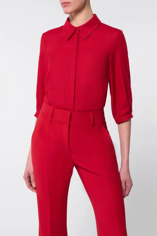 Tops Women Gabriela Hearst Hadley Blouse In Scarlet Red Virgin Wool