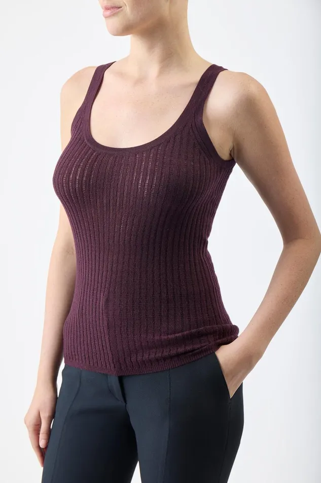 Tops Women Gabriela Hearst Nevin Pointelle Knit Tank Top In Deep Bordeaux Cashmere Silk