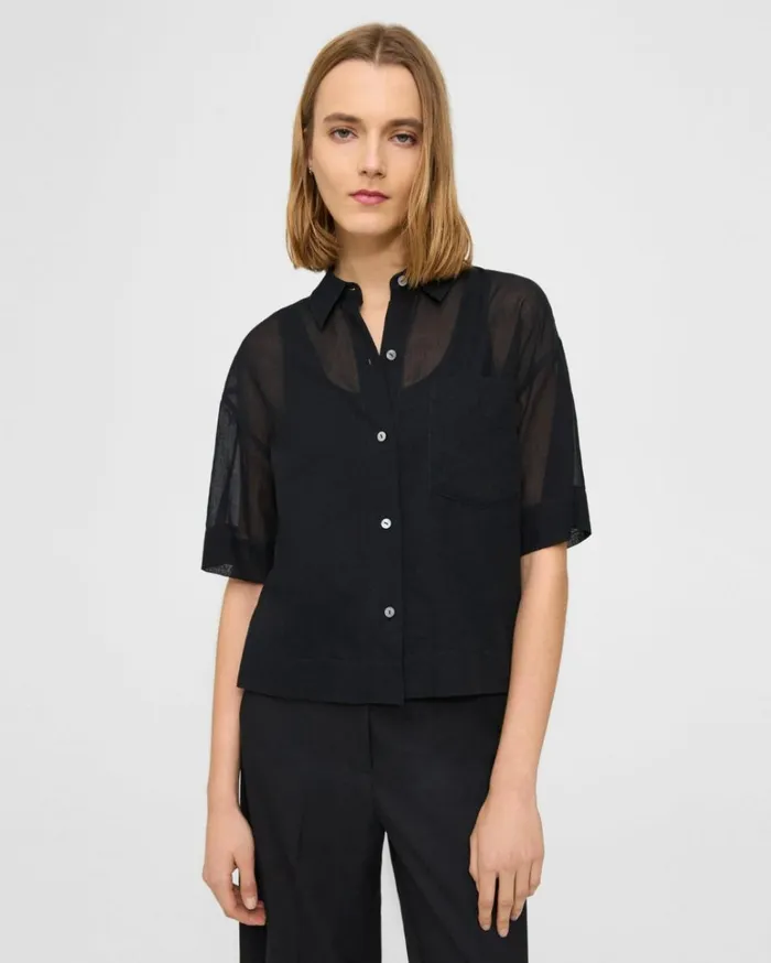 Tops Women Theory Oversized ShortSleeve Shirt In Cotton Black