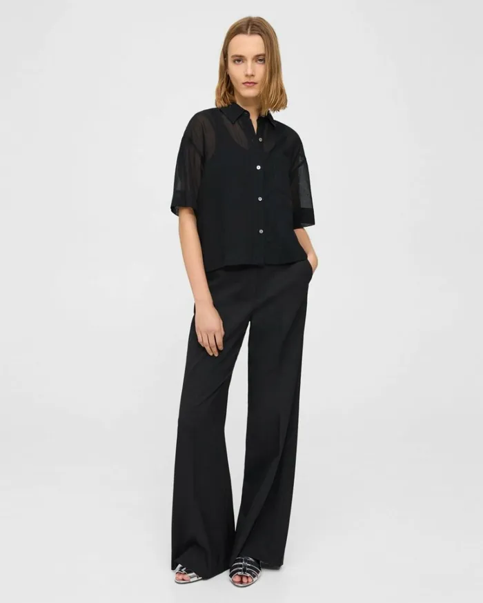 Tops Women Theory Oversized ShortSleeve Shirt In Cotton Black Tops Women Theory Oversized ShortSleeve Shirt In Cotton Black