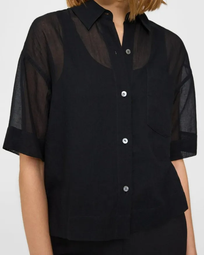 Tops Women Theory Oversized ShortSleeve Shirt In Cotton Black Tops Women Theory Oversized ShortSleeve Shirt In Cotton Black