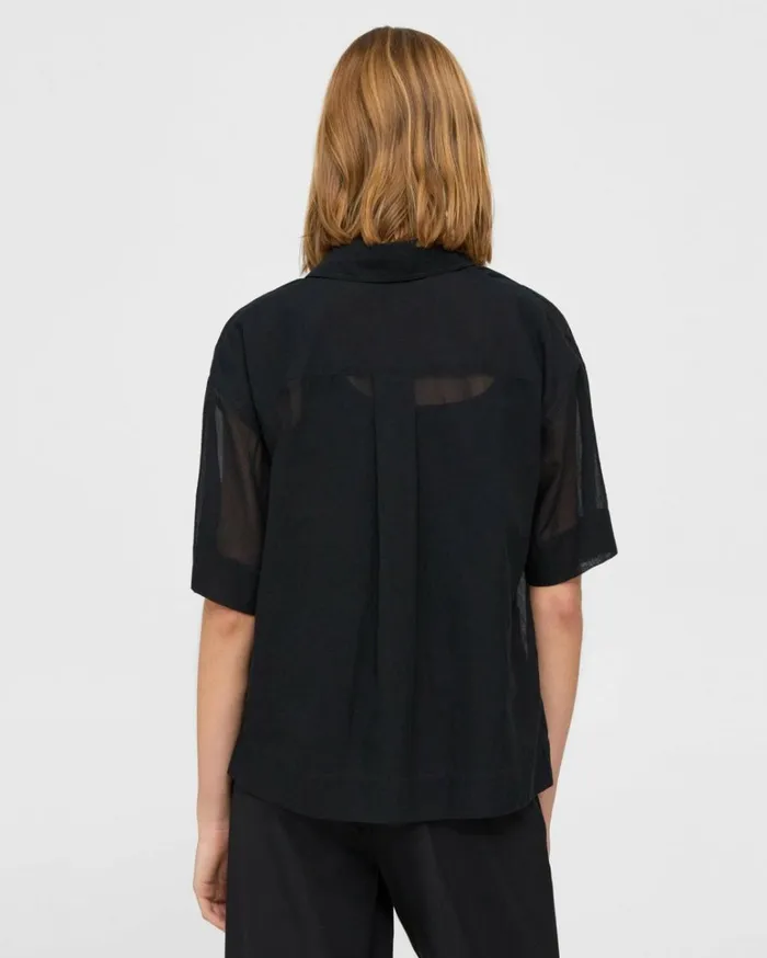 Tops Women Theory Oversized ShortSleeve Shirt In Cotton Black Tops Women Theory Oversized ShortSleeve Shirt In Cotton Black