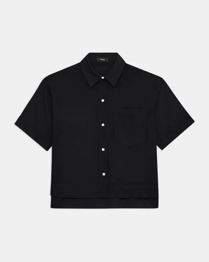 Tops Women Theory Oversized ShortSleeve Shirt In Cotton Black Tops Women Theory Oversized ShortSleeve Shirt In Cotton Black