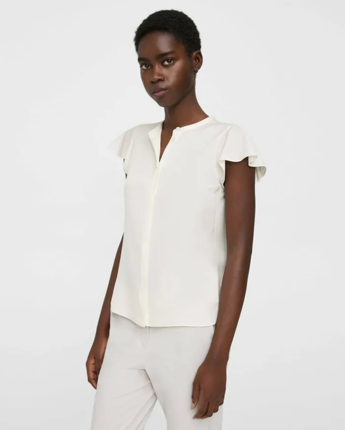 Tops Women Theory Ruffle Sleeve Top In Silk Georgette Ivory