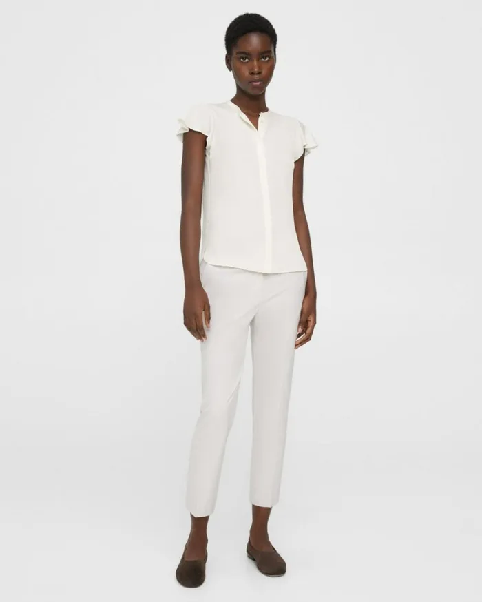 Tops Women Theory Ruffle Sleeve Top In Silk Georgette Ivory Tops Women Theory Ruffle Sleeve Top In Silk Georgette Ivory