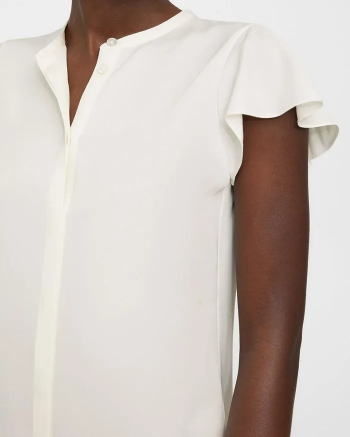 Tops Women Theory Ruffle Sleeve Top In Silk Georgette Ivory Tops Women Theory Ruffle Sleeve Top In Silk Georgette Ivory