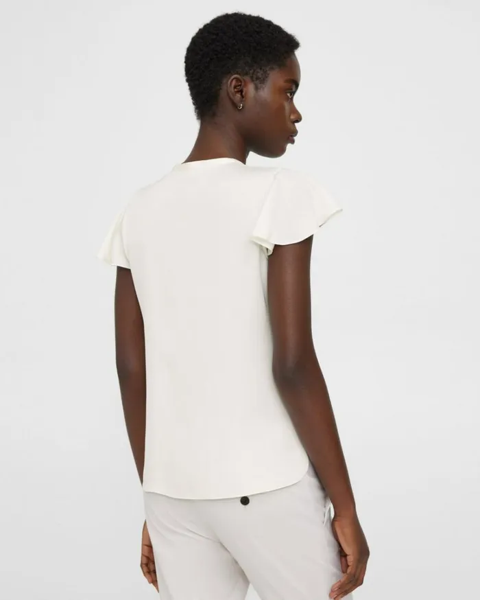Tops Women Theory Ruffle Sleeve Top In Silk Georgette Ivory Tops Women Theory Ruffle Sleeve Top In Silk Georgette Ivory