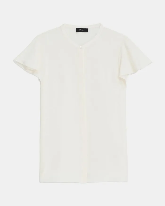 Tops Women Theory Ruffle Sleeve Top In Silk Georgette Ivory Tops Women Theory Ruffle Sleeve Top In Silk Georgette Ivory