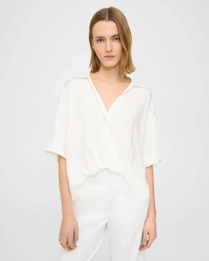 Tops Women Theory Twist Blouse In Silk Georgette Ivory