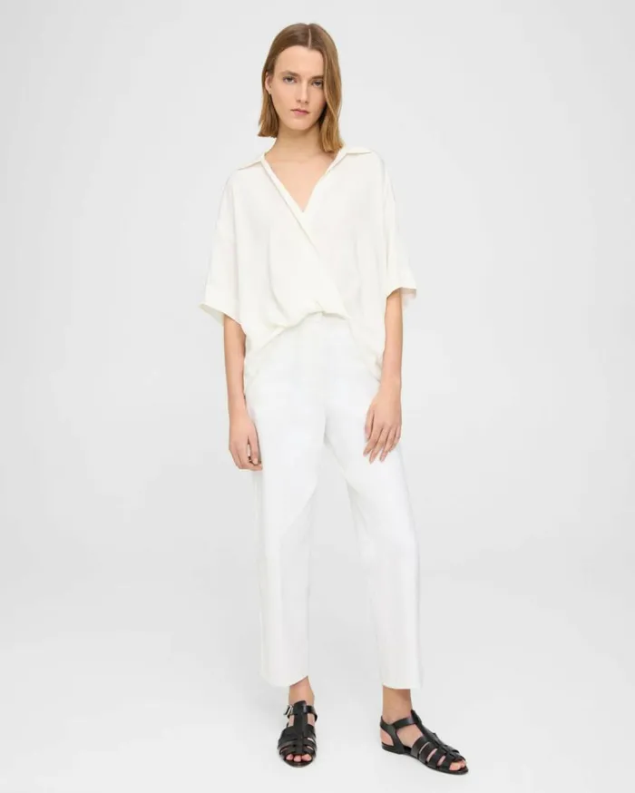 Tops Women Theory Twist Blouse In Silk Georgette Ivory Tops Women Theory Twist Blouse In Silk Georgette Ivory