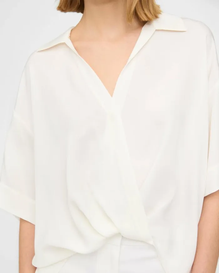 Tops Women Theory Twist Blouse In Silk Georgette Ivory Tops Women Theory Twist Blouse In Silk Georgette Ivory