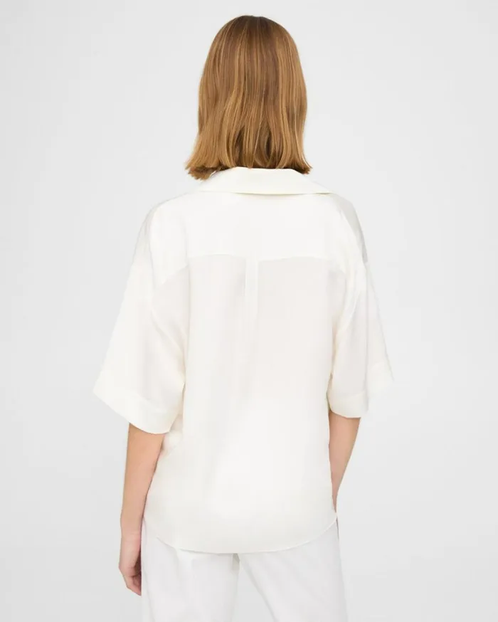 Tops Women Theory Twist Blouse In Silk Georgette Ivory Tops Women Theory Twist Blouse In Silk Georgette Ivory