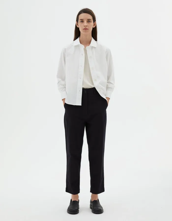 Trousers Women Margaret Howell Mhl Tab Waist Tapered Trouser Indigo
