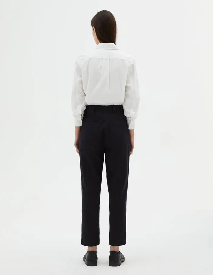 Trousers Women Margaret Howell Mhl Tab Waist Tapered Trouser Indigo