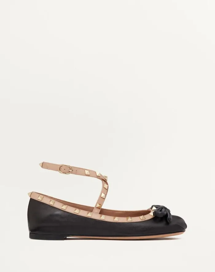 Valentino Ballerinas Woman Rockstud Ballerina In Nappa Leather For Woman In Black Black