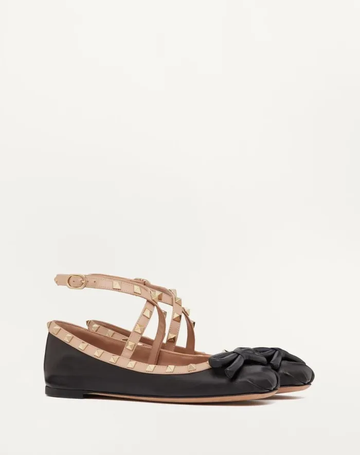 Valentino Ballerinas Woman Rockstud Ballerina In Nappa Leather For Woman In Black Black
