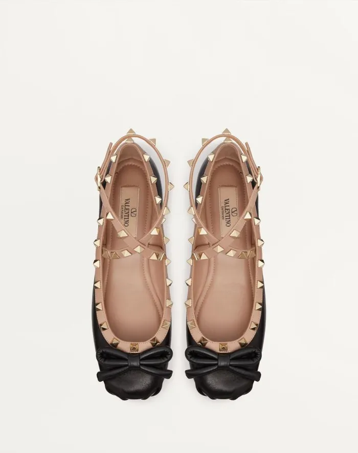 Valentino Ballerinas Woman Rockstud Ballerina In Nappa Leather For Woman In Black Black