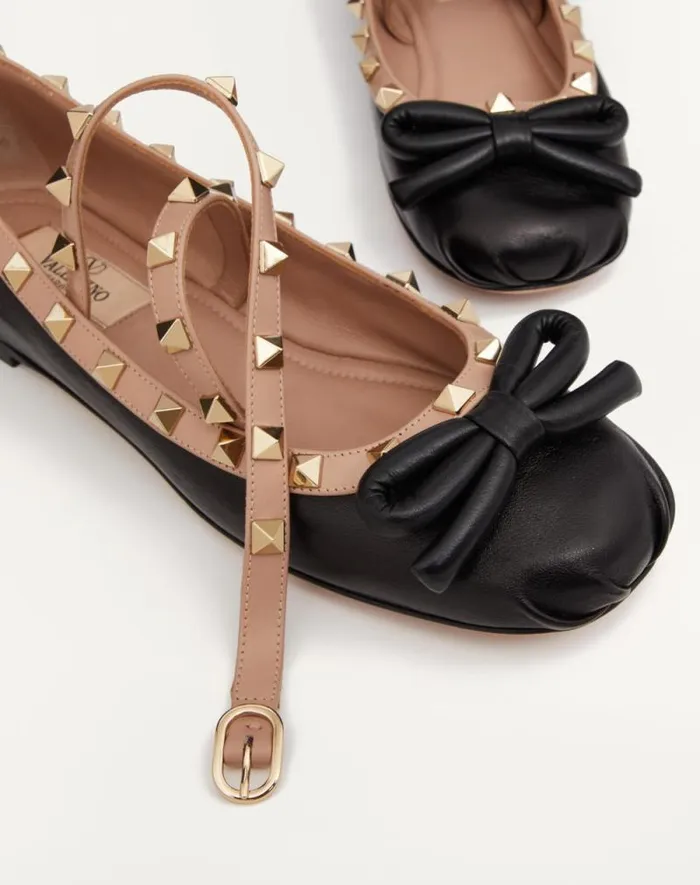 Valentino Ballerinas Woman Rockstud Ballerina In Nappa Leather For Woman In Black Black