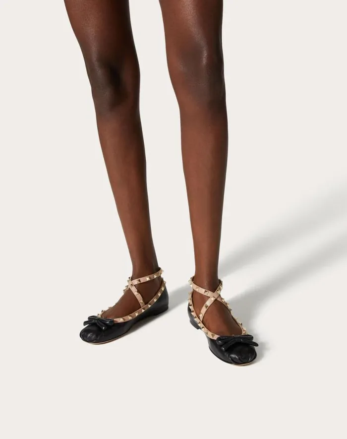 Valentino Ballerinas Woman Rockstud Ballerina In Nappa Leather For Woman In Black Black