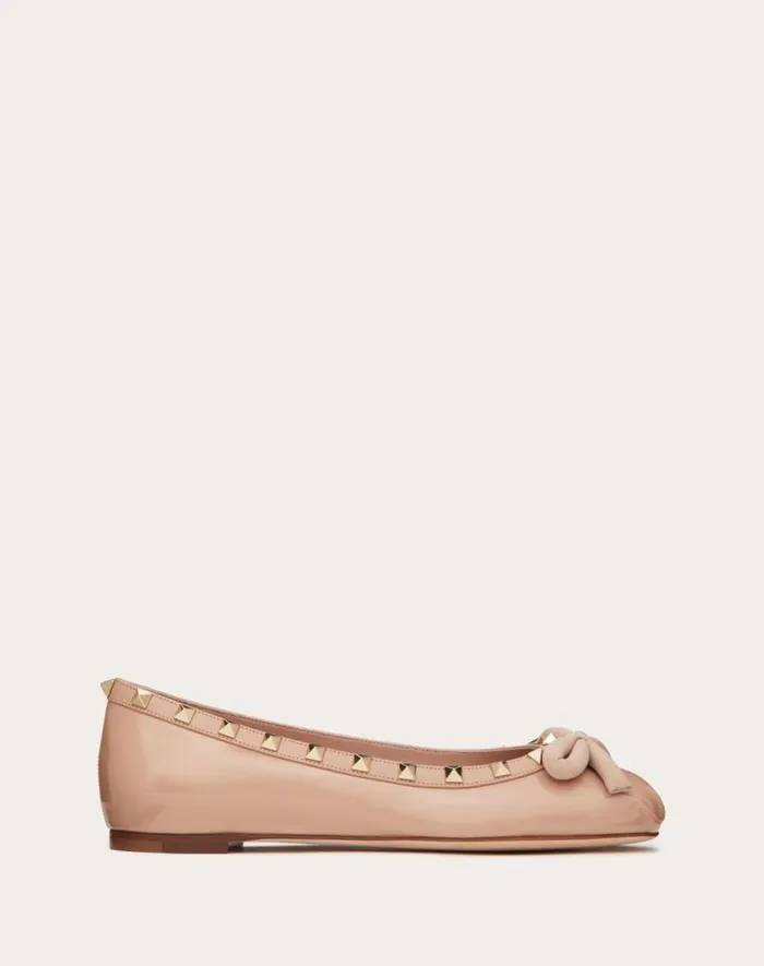 Valentino Ballerinas Woman Rockstud Patent Leather Ballerina For Woman In Black Black