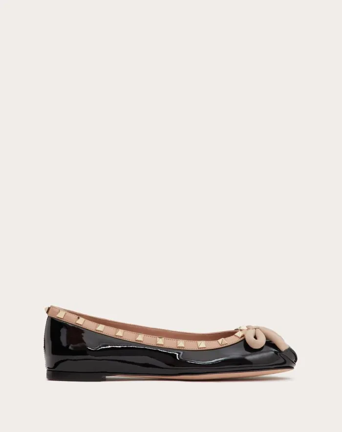 Valentino Ballerinas Woman Rockstud Patent Leather Ballerina For Woman In Black Black