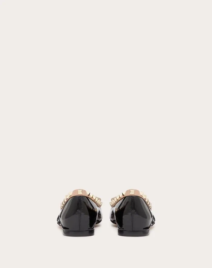 Valentino Ballerinas Woman Rockstud Patent Leather Ballerina For Woman In Black Black