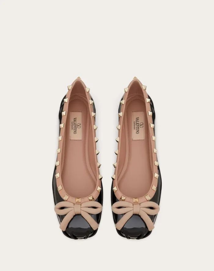 Valentino Ballerinas Woman Rockstud Patent Leather Ballerina For Woman In Black Black