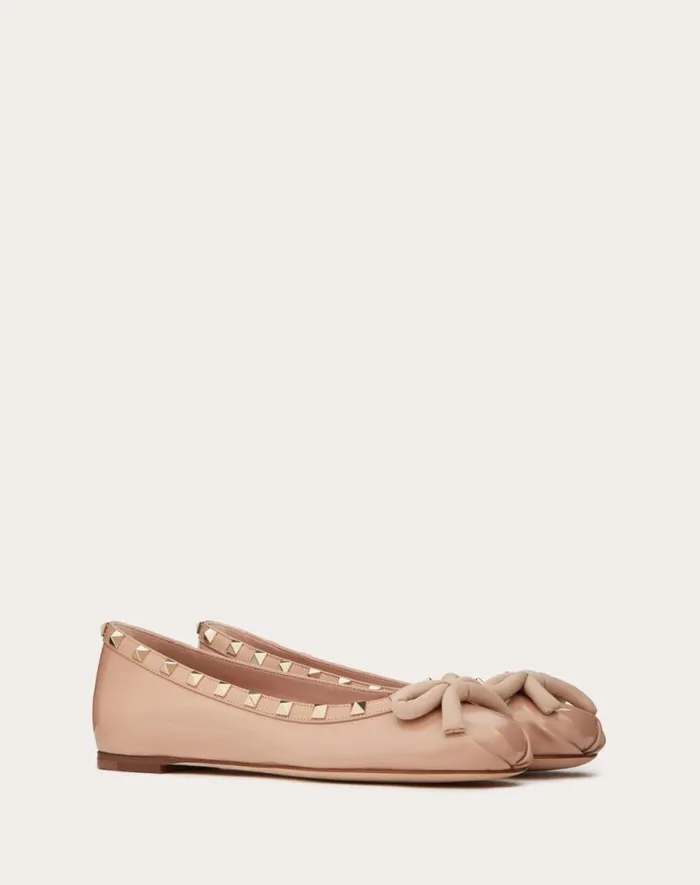 Valentino Ballerinas Woman Rockstud Patent Leather Ballerina For Woman In Black Black