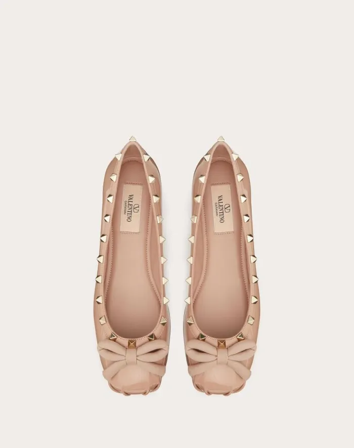Valentino Ballerinas Woman Rockstud Patent Leather Ballerina For Woman In Black Black
