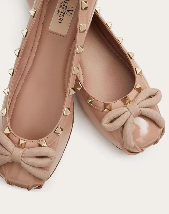 Valentino Ballerinas Woman Rockstud Patent Leather Ballerina For Woman In Black Black