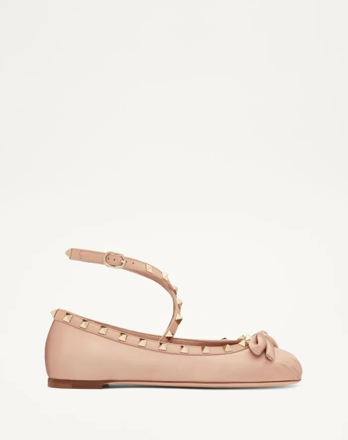 Valentino Ballerinas Woman Rockstud Satin Ballerina For Woman In Water Lilac Water Lilac