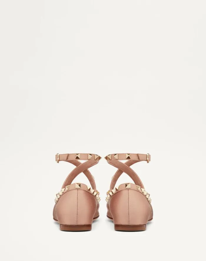 Valentino Ballerinas Woman Rockstud Satin Ballerina For Woman In Water Lilac Water Lilac