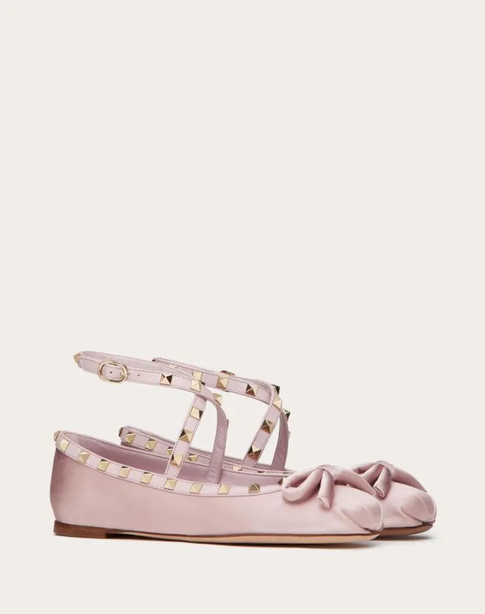 Valentino Ballerinas Woman Rockstud Satin Ballerina For Woman In Water Lilac Water Lilac