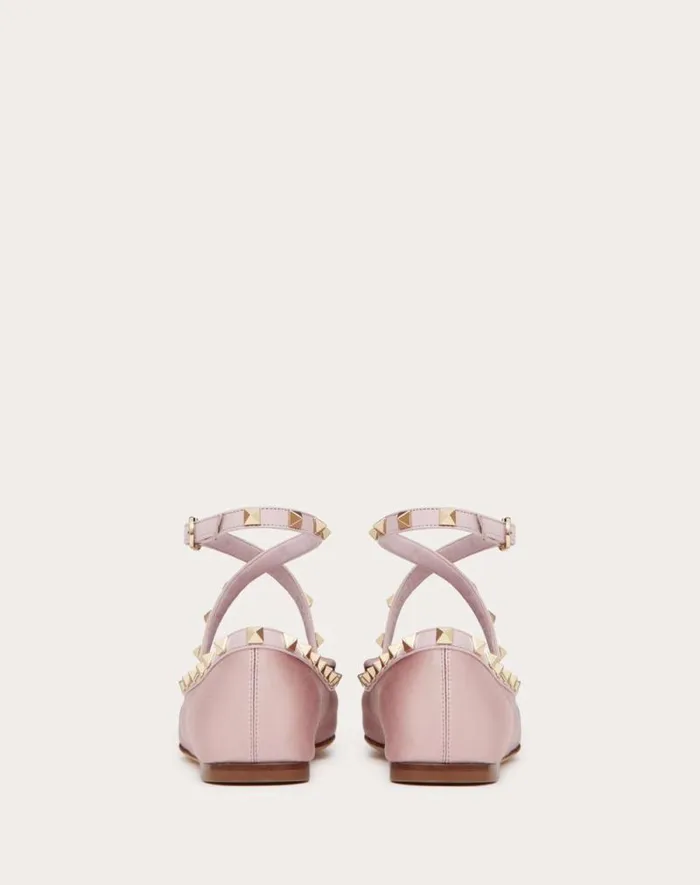Valentino Ballerinas Woman Rockstud Satin Ballerina For Woman In Water Lilac Water Lilac