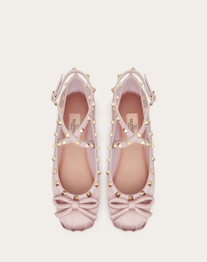 Valentino Ballerinas Woman Rockstud Satin Ballerina For Woman In Water Lilac Water Lilac