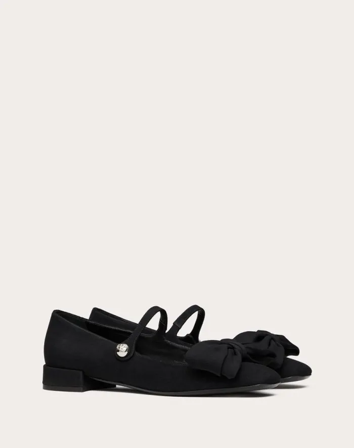 Valentino Ballerinas Woman Valentino Garavani Bowjane Maryjane Ballerina In Crepe Fabric 20mm For Woman In Black Black