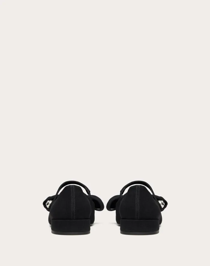 Valentino Ballerinas Woman Valentino Garavani Bowjane Maryjane Ballerina In Crepe Fabric 20mm For Woman In Black Black