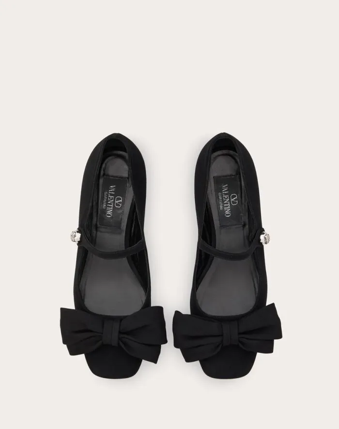 Valentino Ballerinas Woman Valentino Garavani Bowjane Maryjane Ballerina In Crepe Fabric 20mm For Woman In Black Black
